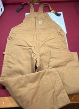 NEW Carhartt Men  s Loose Fit Firm Duck Insulated Bib Overalls 2XL SHORT Brown 2X