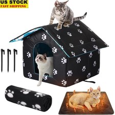Collapsible Outdoor Cat House W/ Self Heating Bed  Blanket Waterproof Shelter