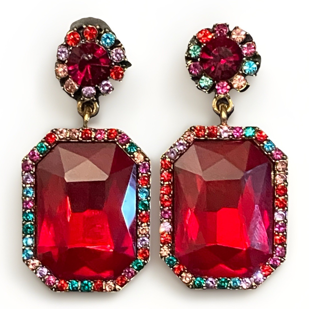 Red Crystal rhinestone statement stud earrings #4… - image 2