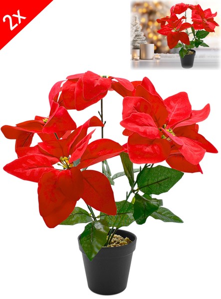 2Er Set Weihnachtsstern KüNstlich Kunstblumen Christstern Deko Pflanze 35Cm Rot-image