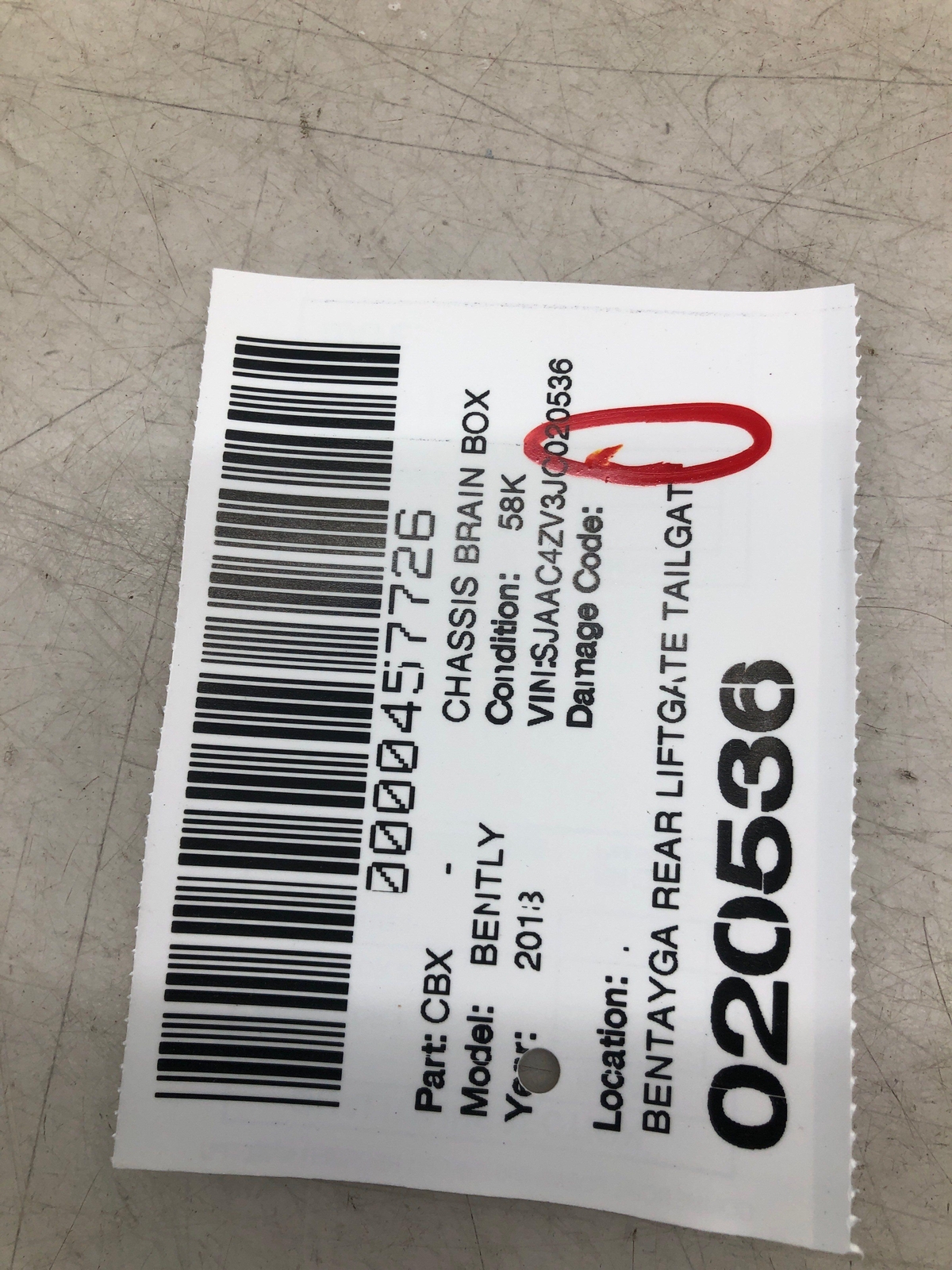 2016-2020 BENTLEY BENTATGA REAR LIFTGATE TAILGATE MODULE 8W8959107B *BROKEN TAB*