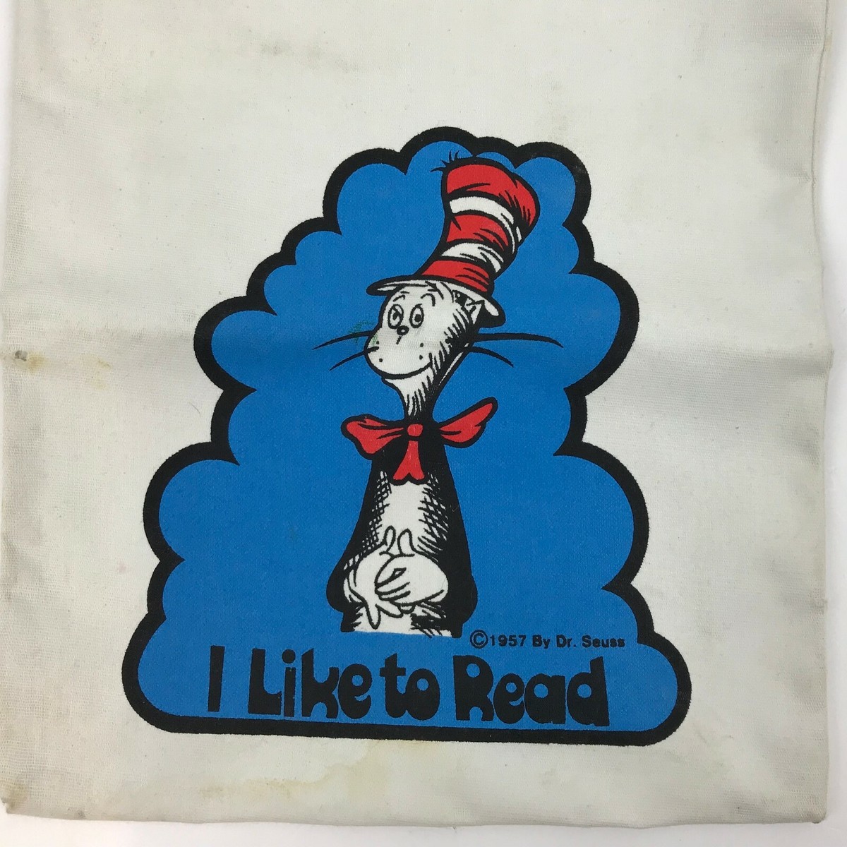 Vtg 80s DR SUESS I Love to Read Library Book Canvas Tote Bag