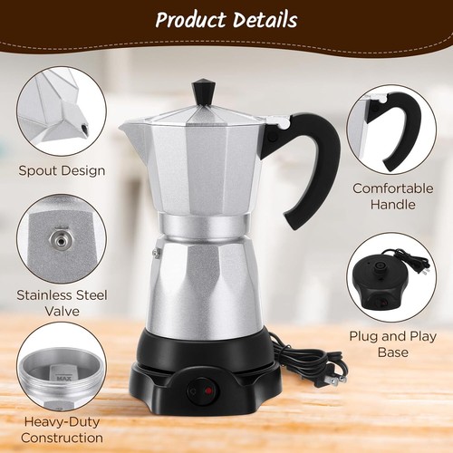 Coffee Pot 6 Cup Electric Espresso Coffee Maker Moka Maker Aluminum Moka Pot AU - Picture 3 of 9