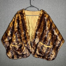 Komitor Stole Women's One Size Brown Faux Fur Pockets Vintage 90s Classic
