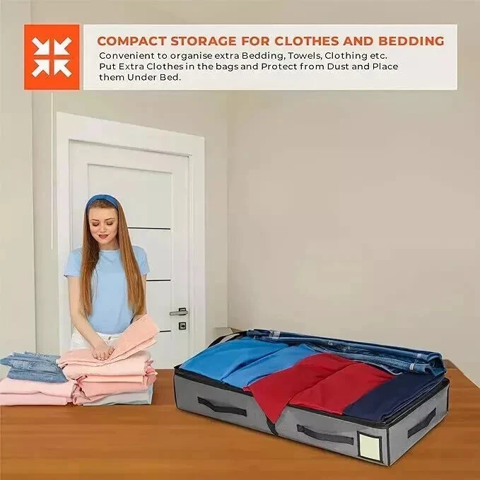 Large Underbed Fabric Storage Bags Shoes Clothes Bedding Zipped Duvet Organizer - Image 4 of 4