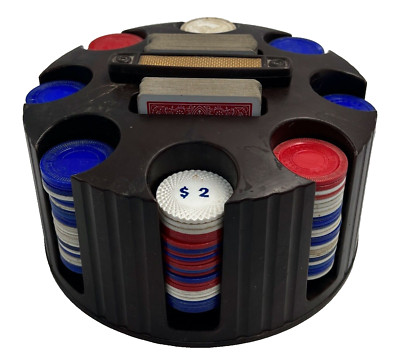 Vintage Round Poker Chip Case with Poker Chips