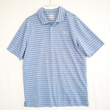Puma Polo Shirt Mens Medium Performance Golf Logo Blue Striped Short Sleeve