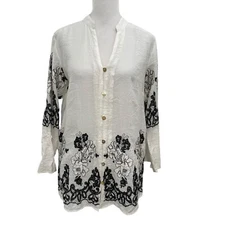 Citron Santa Monica Embroidered Floral Blouse 3/4 Sleeve Unique size Medium