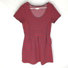 MADEWELL Bistro Dress Size 10 Ridgestripe Red Blue Striped Fit & Flare Pockets