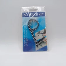 No-Touch Key and Door Handle Opener Keychain Black & White Polka Dot Design