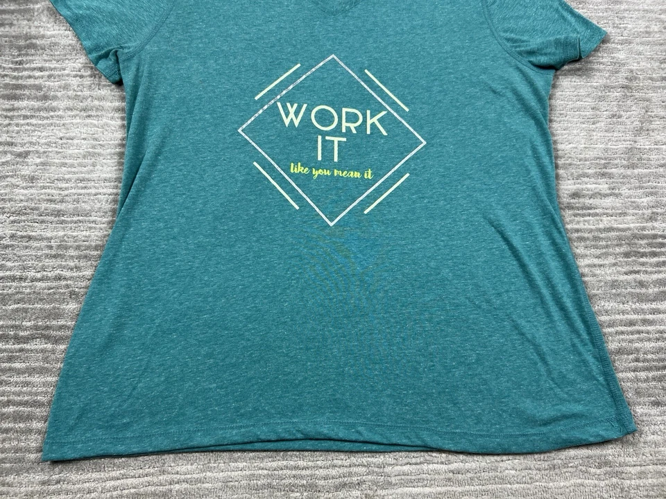 Athletic Works Топ женщин XL синий зеленый v-образным вырезом работать так, как вы это имеете в виду - Изображение 3 из 4