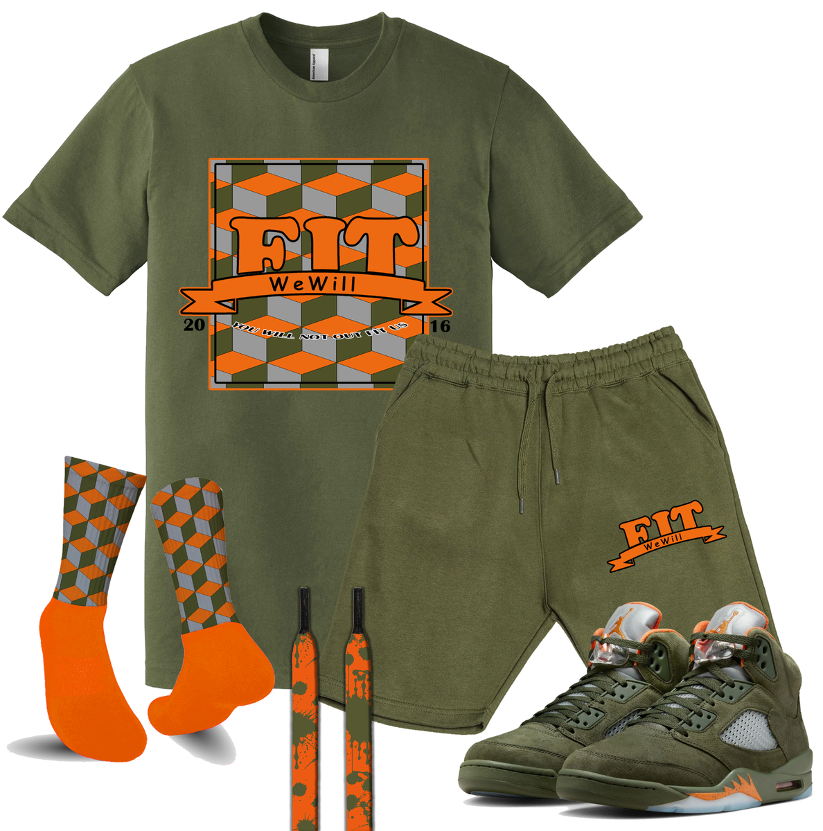 We Will Fit Set to match Jordan Olive army Green Solar orange