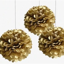 Golden Blooms DIY Party Kit - 12 Tissue Paper Flower Poms for Weddings, Birthday
