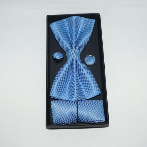 Mens Boxed 3 Piece Set Adjustable BOW Tie Cufflinks Pocket Square Set - Fab Gift - Picture 37 of 43