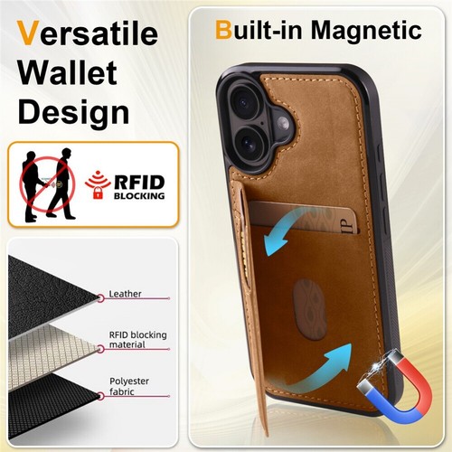 For iPhone 16 15 14 13 12 11 Case Wallet RFID Blocking Leather Card Stand Cover - Picture 36 of 64