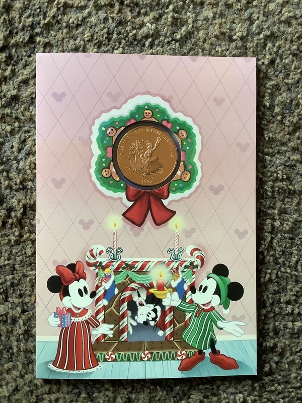1992 Disney Twas The Night Before Christmas Mickey & Minnie Card % Coin Set-F