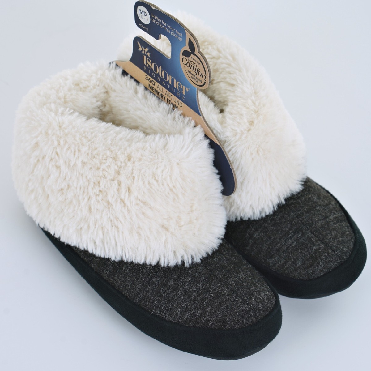 ISOTONER Women's SIZE MEDIUM Marisol BLACK BOOTIE SLIPPER