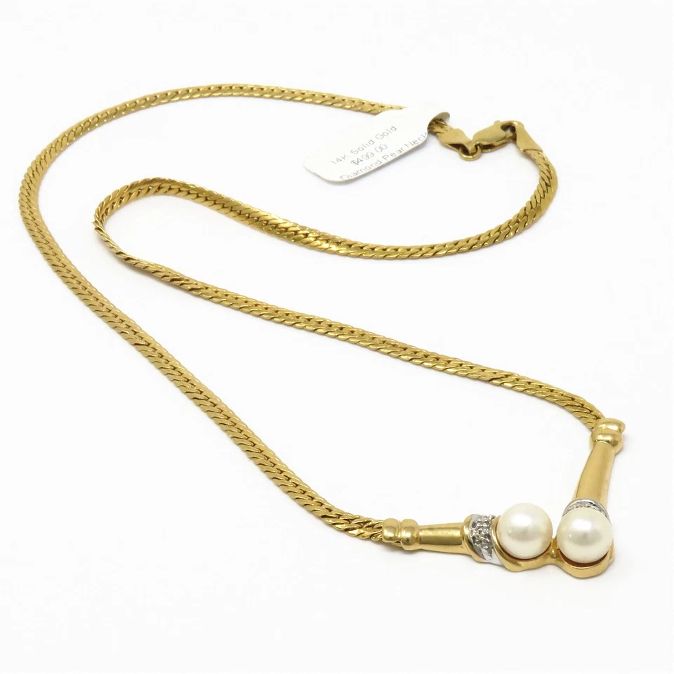 NYJEWEL 14k Two Tone Gold Pearl Diamond Necklace 17" - Image 2 of 4