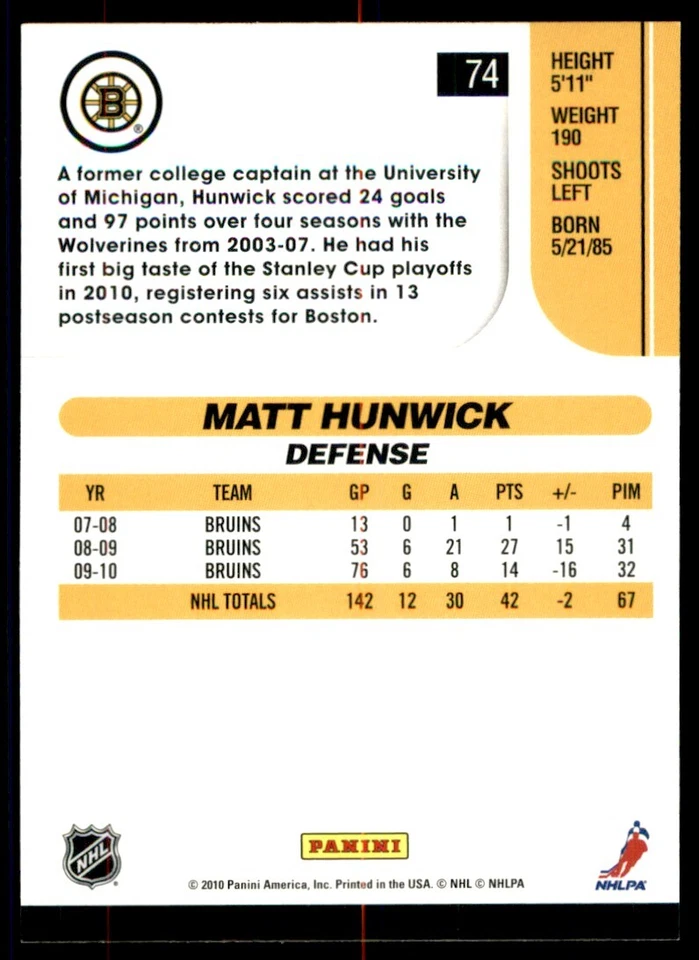 2010-11 Score Matt Hunwick #74 - Image 2 of 2