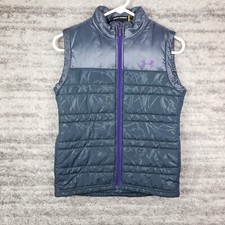 Under Armour Puffer Vest Girls Youth Medium Loose Gray Purple Collared
