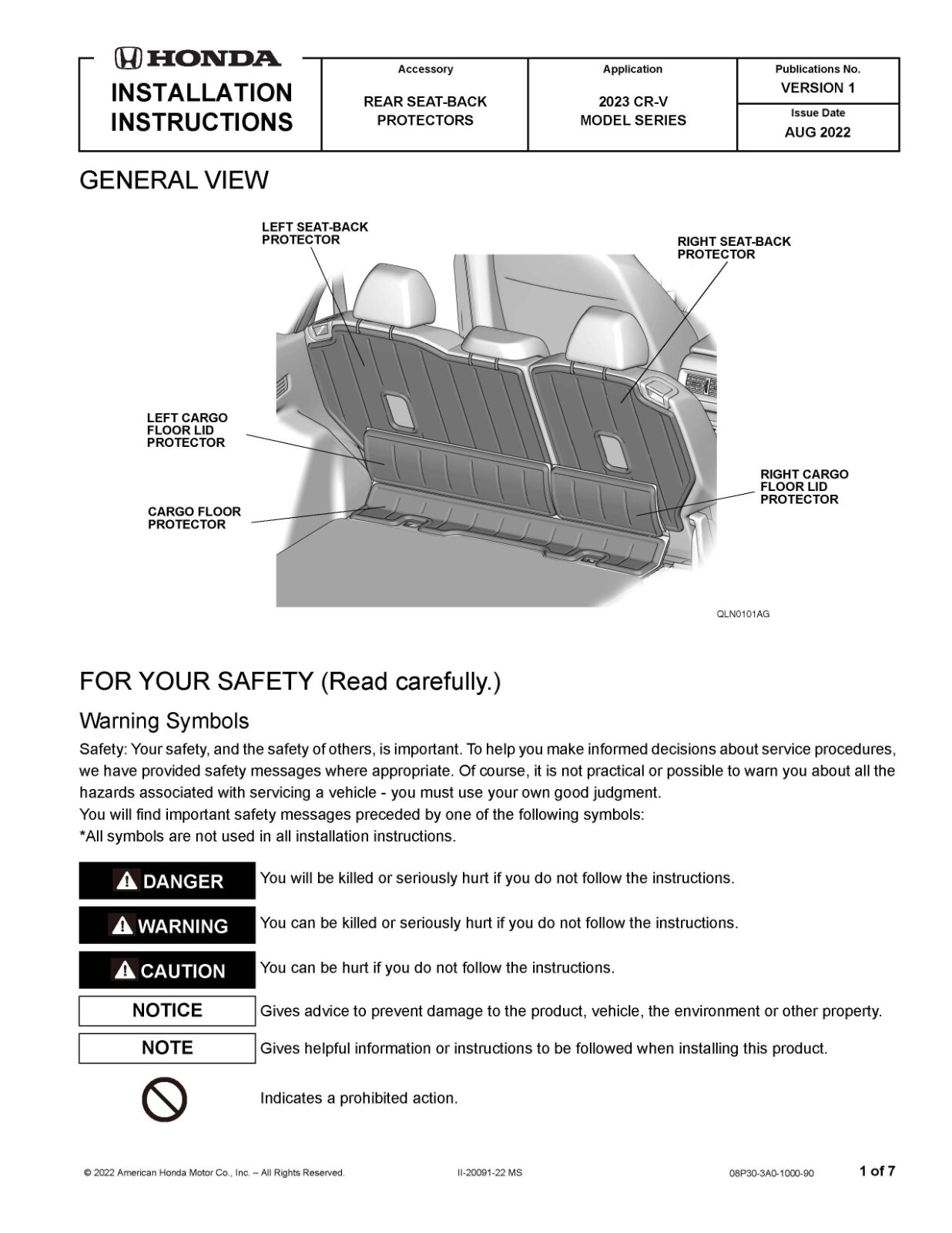 20232024 Genuine Honda CRV Seat Back Protector EX & EXL Models 08P30