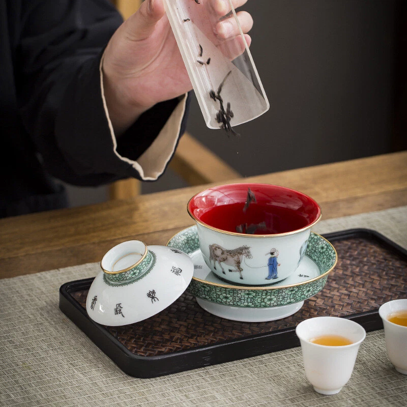 Sancai чаша фарфора диафрагма китайский Гайван чашка подставки блюдце крышка ручной работы новый - Изображение 4 из 4