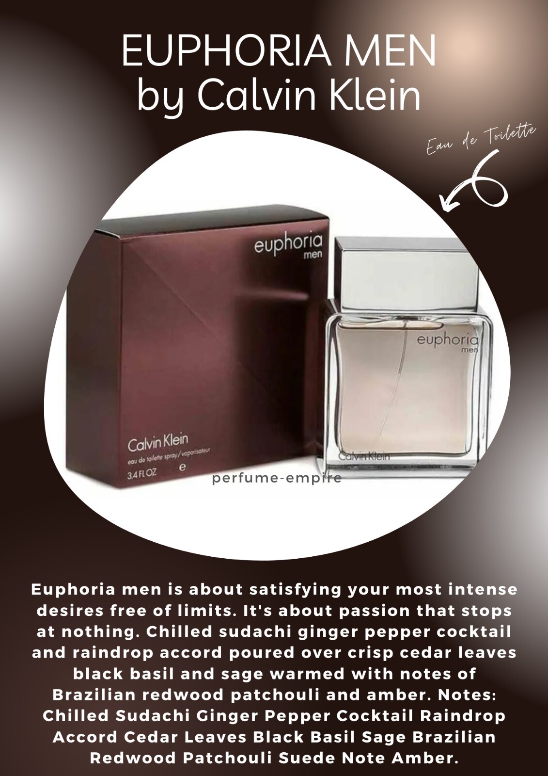 EUPHORIA MEN Calvin Klein oz EDT Cologne for Men NEW IN