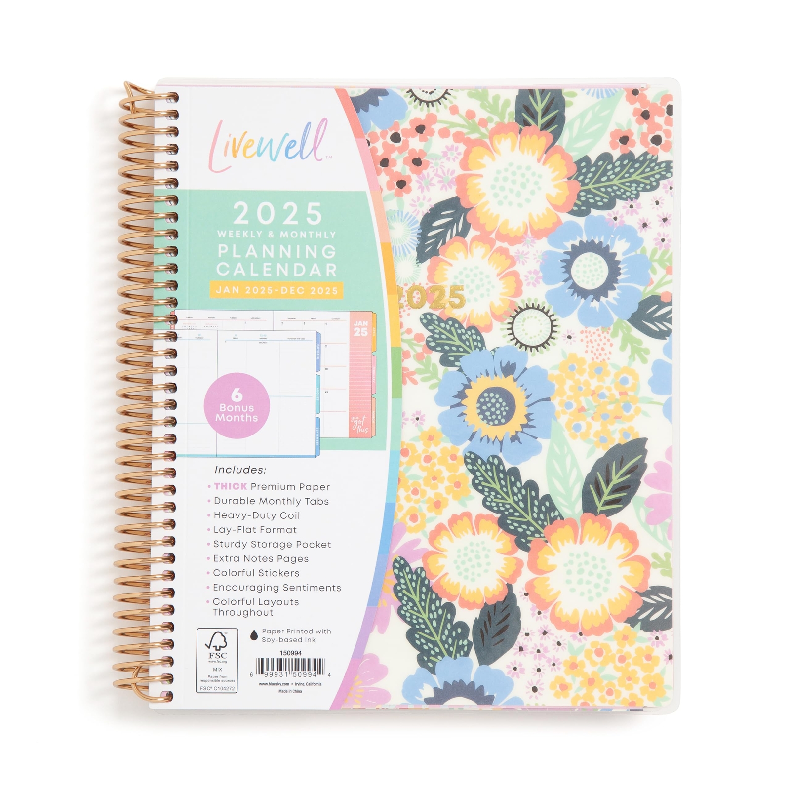 LiveWell for Blue Sky 2025 Weekly and Monthly Planner January – December 7” x...