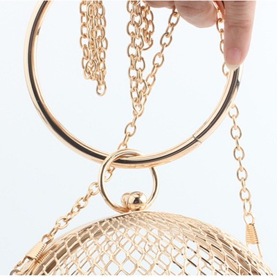 Wedding Party Womens Clutch Bag Cage Round Hollow Metal Bags Women