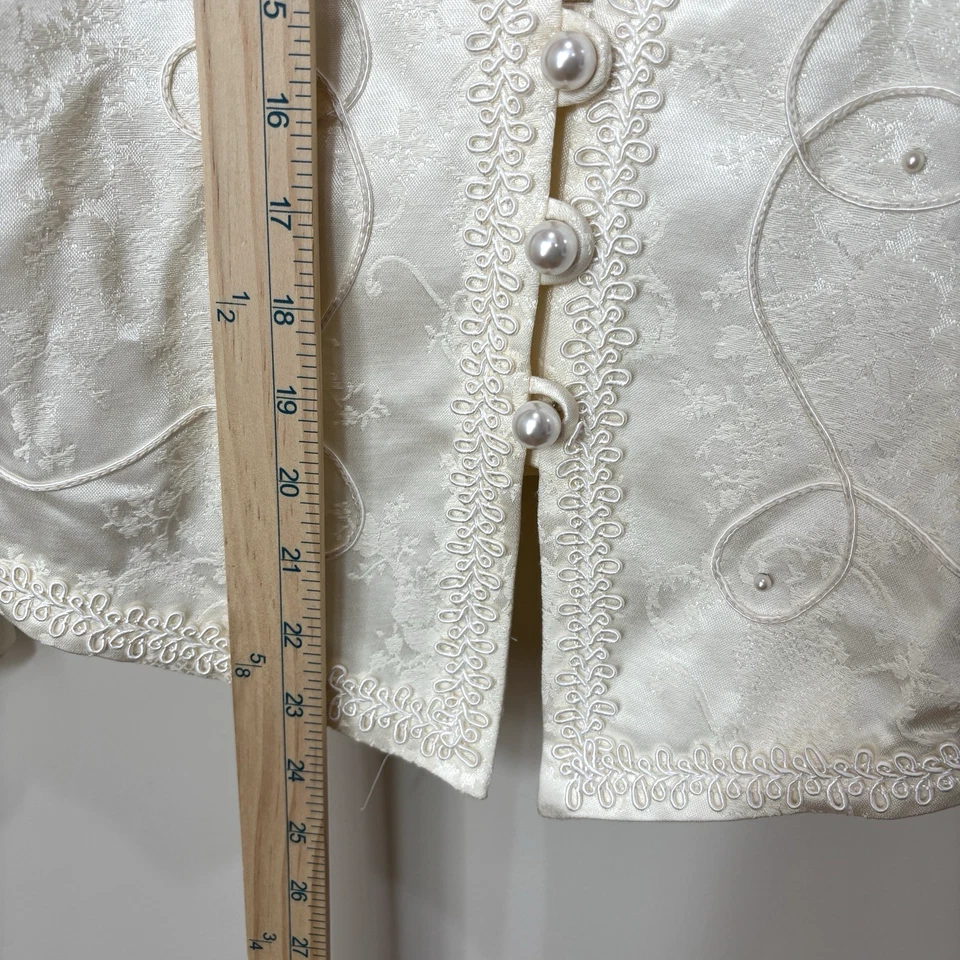 Vintage 80s Nah Nah Collections Ivory Brocade Jacket 12 Lace Pearl NWT Wedding - Image 3 of 4