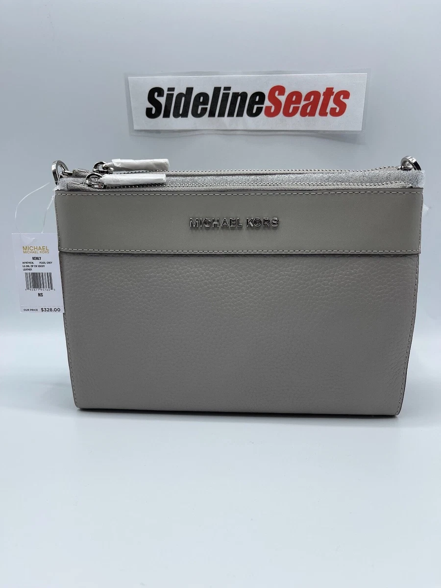 Michael Kors Kenly Large Pebbled Leather Zip Crossbody 35F9RY9C9L Pearl Grey
