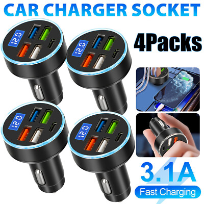 4x 5 Ports USB Type-C Car Charger PD 30W Fast Charge Adapter For iPhone Samsung