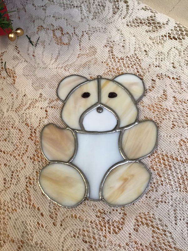 stained glass - Teddy Bear Suncatcher or Ornament- Window Art- Handcrafted