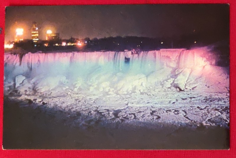 Vintage Postcard of Illuminated American Falls of Niagara kept Pristine in Album