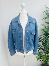 Stella Mccartney Medium 40 Laser Print Wash Logo Boxy Oversize Blue Denim Jacket