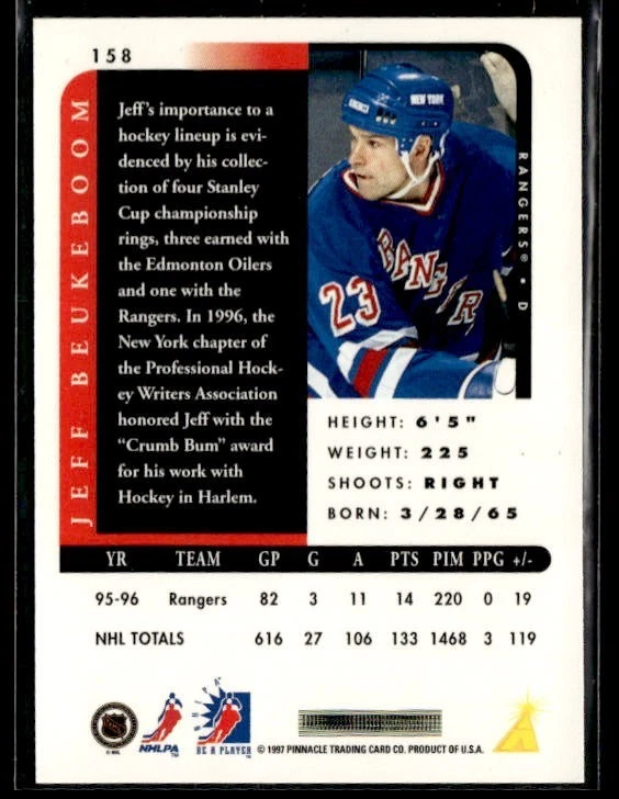 L55,862 -  1996-97 Be A Player Auto #158 Jeff Beukeboom - Image 2 of 2