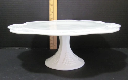 Vtg 13" Milkglass Pedestal Cake Plate Cake Server Indiana Harvest Grape Pattern