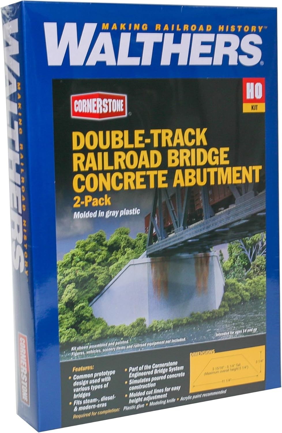 Walthers Cornerstone HO Scale Model Double-Track Railroad Bridge Concrete... 