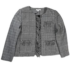 New Chico  s Mixed Tweed Fringed Jacket Sz 2 US 12 Wool Blend Houndstooth NWT