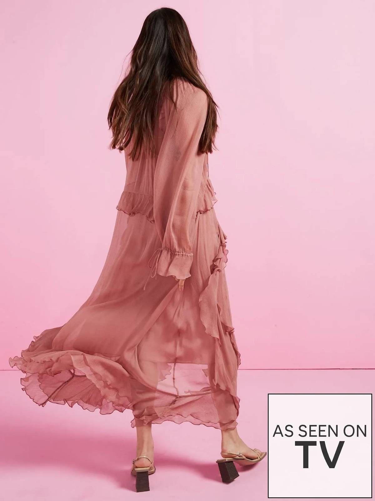 Mango  Chiffon Ruffle Maxi Dress - Dusky Pink S image 9