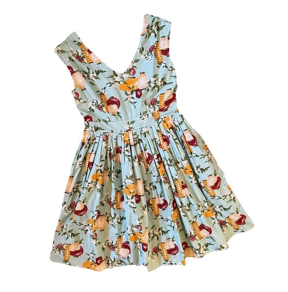 REVIVAL Rockabilly Sz 10 100% Cotton A Line Dress - Chinese Lanterns & Blossoms