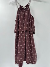 Madewell 100% Silk Tiered Halter Mini Dress Burgundy Palm Tree Print Size 6