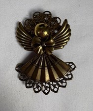 Vintage Mixed Metals Angel Brooch Pin with Filigree Skirt and Fluted Wings — listing 6