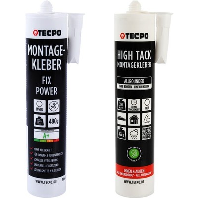 480g TECPO MONTAGEKLEBER FIX POWER WEIß + 455g UNIVERSAL BAUKLEBER DICHTSTOFF