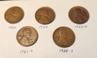 Lot Of 5 1920s Lincoln Wheat Cent Penny Very Fine