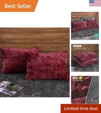 Breathable Velvet Pillow Shams 20" x 26" Standard Size in Cozy Wine Red, 2 Pack