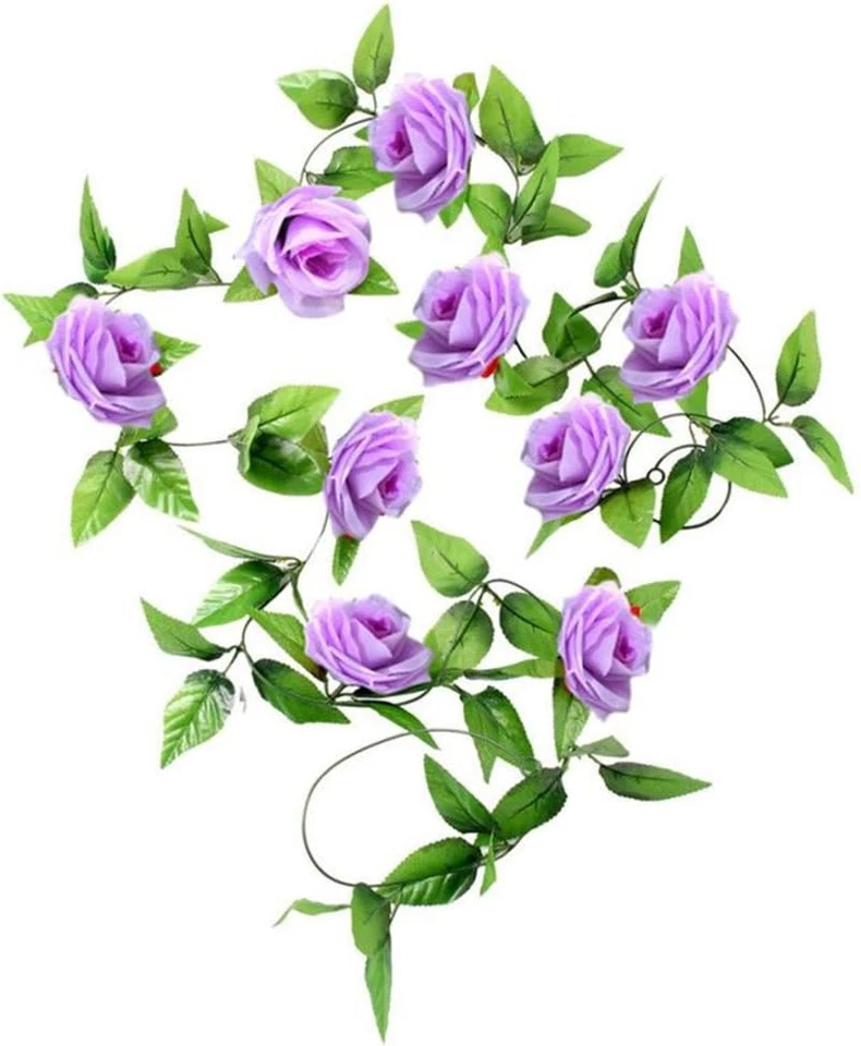 Paquete de 4 enredaderas de rosas artificiales de 7,8 pies con hojas verdes flores falsas plantas colgantes Foto 3 de 4