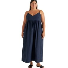 New Quince Women's Navy Blue Tiered Maxi Dress Smocked Organic Cotton XL 4227-85