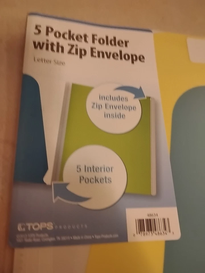 TOPS 5 Pocket Folder Zip Envelope 5 Interior Pockets 8 1/2 x 11 Letter Size NEW - Image 3 of 4