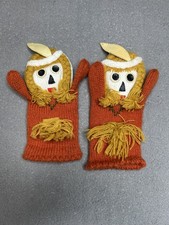 Vintage Handmade Knit Puppet Mittens Folk Art Stuffed Animal Decor Set of 2